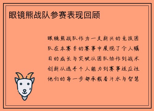 眼镜熊战队参赛表现回顾